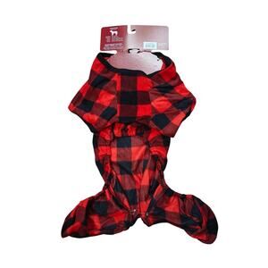 Holiday Buffalo Check Plaid Fleece Matching Family Dog Pajama with Sleeves M